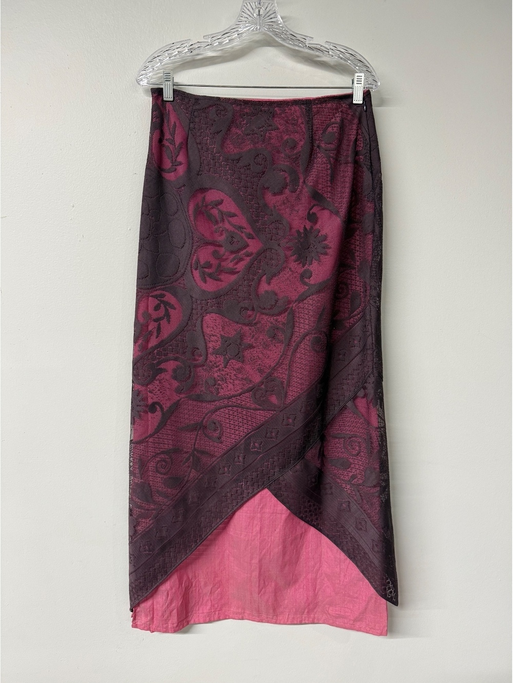 Free People Asymmetrical Lace Overlay Wrap Skirt Plum Pink Magenta Boho Size 9